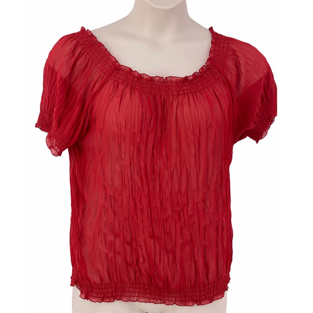 East 5Th Sheer Red Short sleeve pullover Top size L
